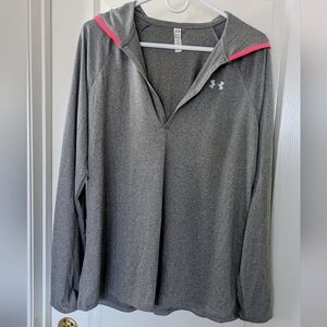NWT Under Armour Heather Gray Hoodie with Pink Trim, XL